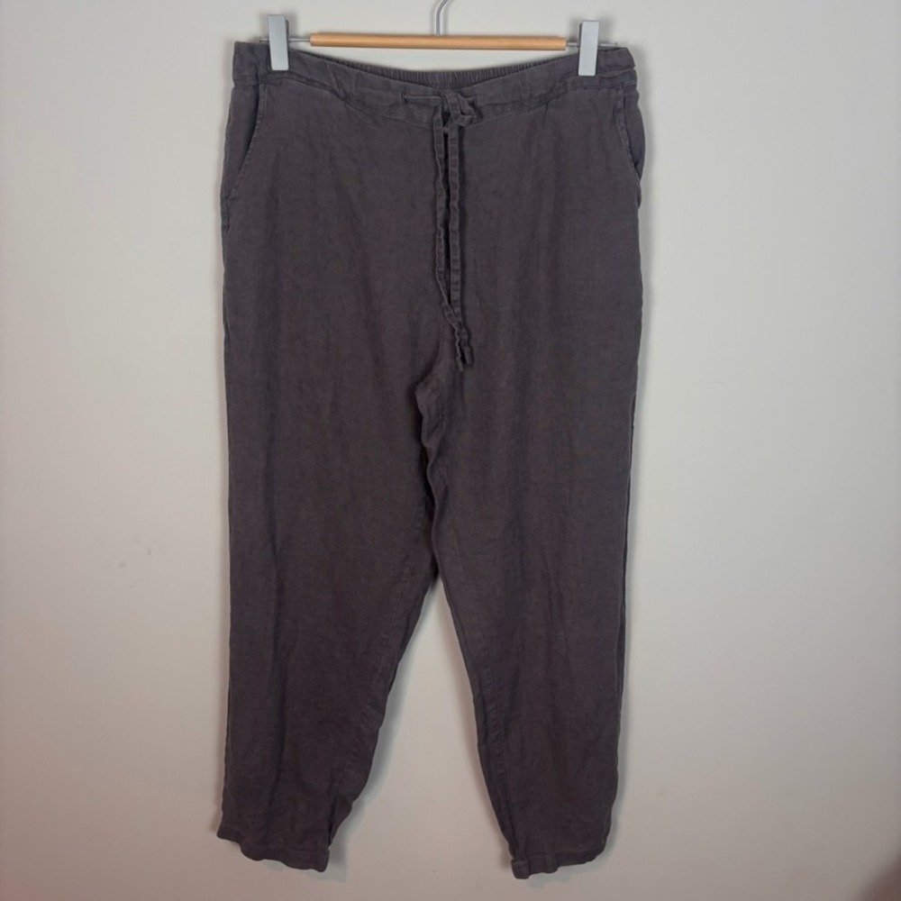 IXIMO Womens Grey 100% Linen Straight Leg Pull on Pants SZ Large Granola Hippie